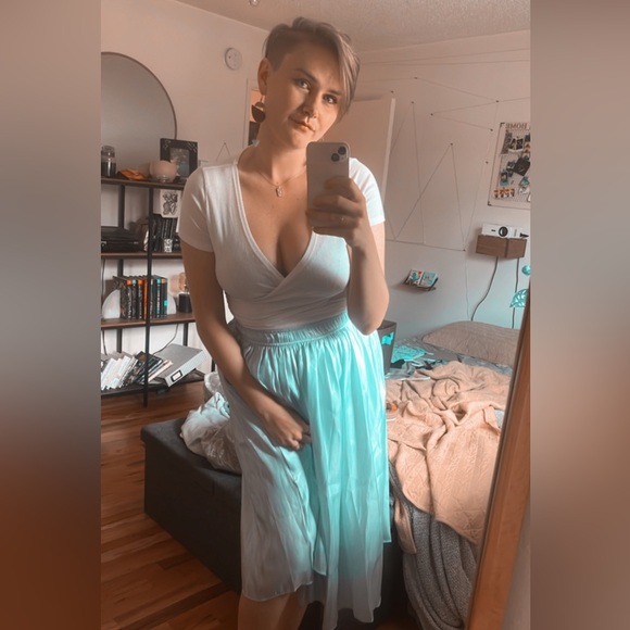 Dresses & Skirts - Iridescent Sage Green high waisted pleated midi skirt